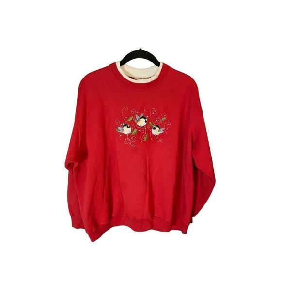 Vintage topstitch by morning sun, women’s chickadee bird pull over sweater, size - Picture 1 of 4